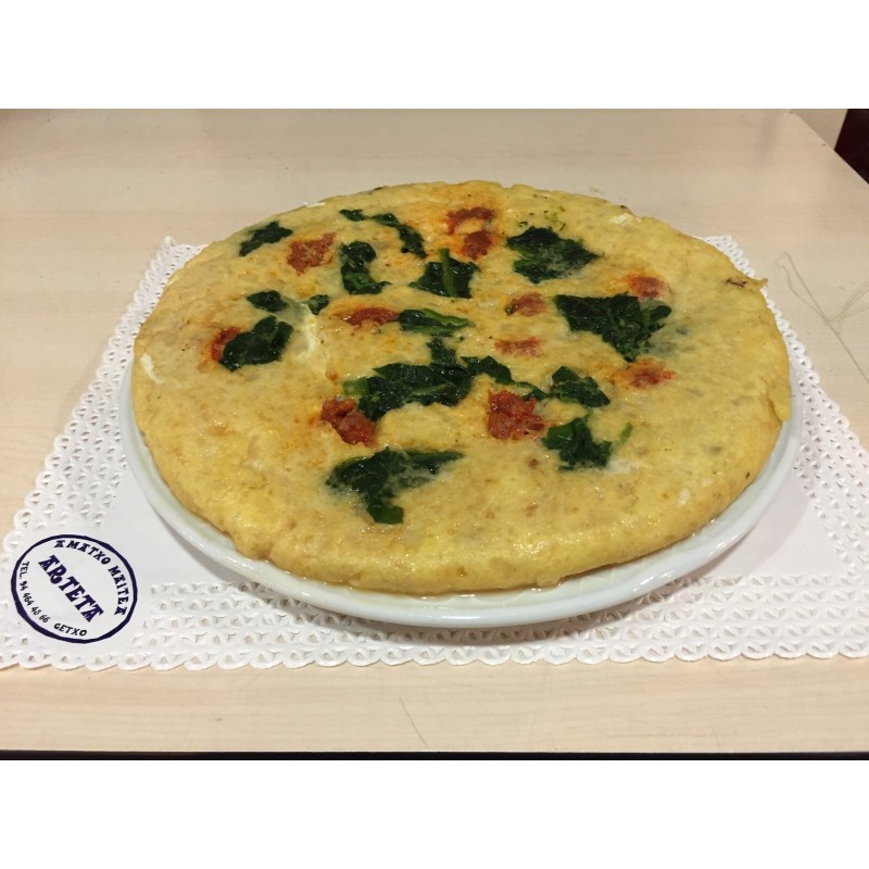 tortilla patata con txistorra y espinacas